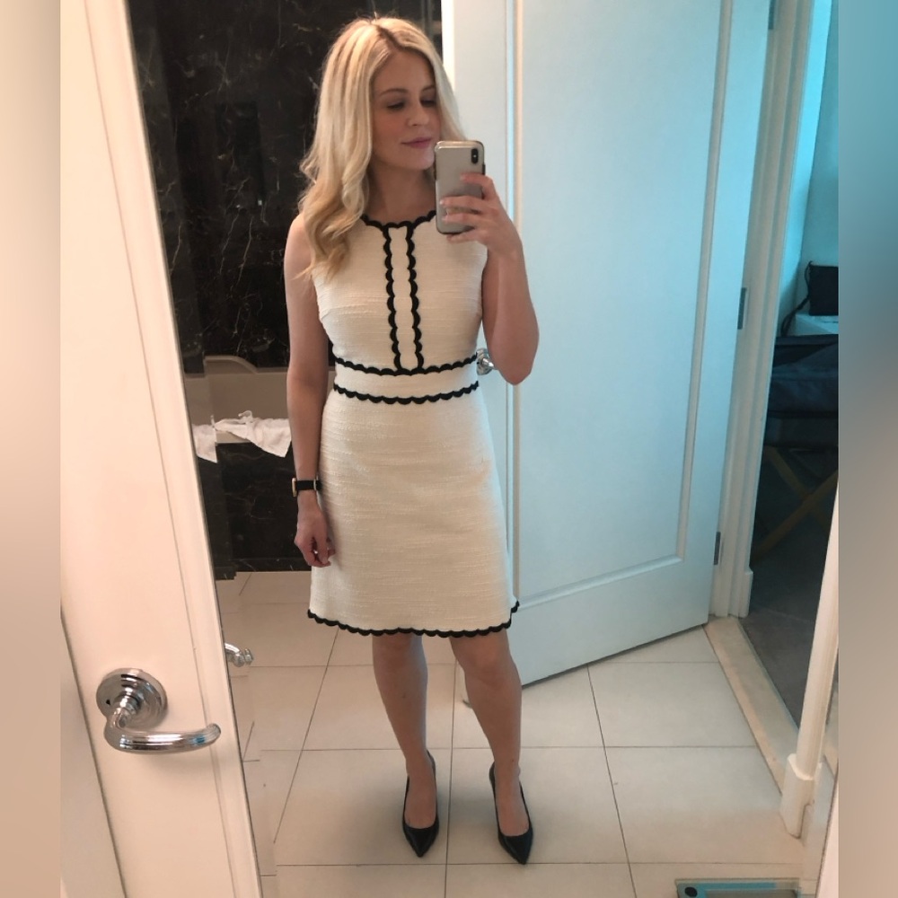 Kate Spade Cream Tweed and Black Scalloped Dress